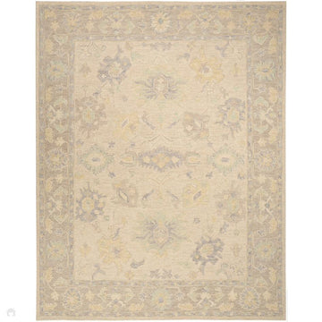 Maison MSO04 Traditional Persian Vintage Oushak Floral Border Hand-Knotted Sculpted Textured Hi-Low Aged Patina Wool Loop Pile Ivory/Taupe Rug-Nourison-Rug Love - The Most Loved Rug Store